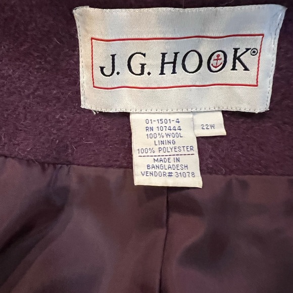 J. G. Hook 22W plum purple wool coat, EUC - Picture 3 of 4
